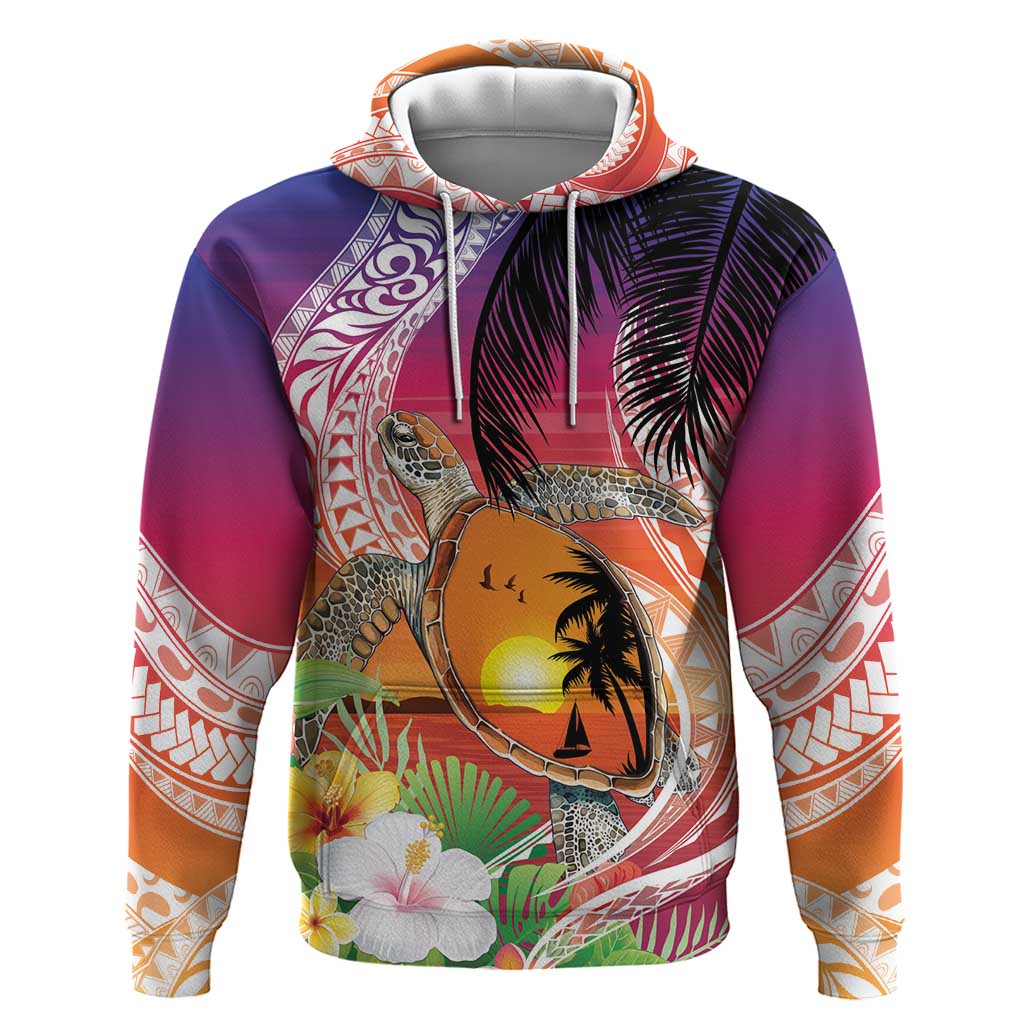 Polynesian Dreamy Turtle Hoodie Sunset Scenery