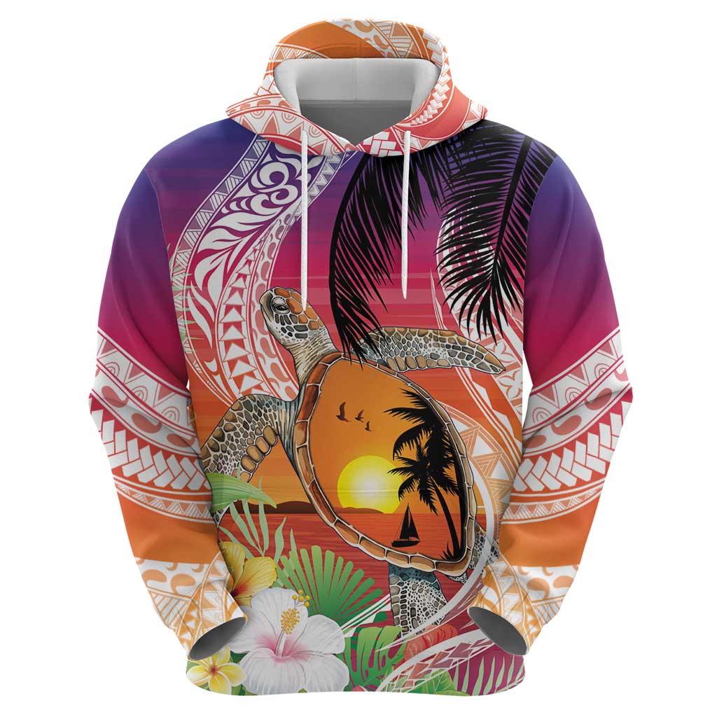 Polynesian Dreamy Turtle Hoodie Sunset Scenery