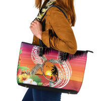 Polynesian Dreamy Turtle Leather Tote Bag Sunset Scenery