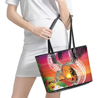 Polynesian Dreamy Turtle Leather Tote Bag Sunset Scenery