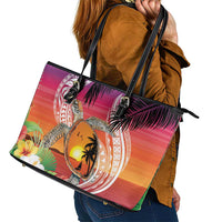 Polynesian Dreamy Turtle Leather Tote Bag Sunset Scenery