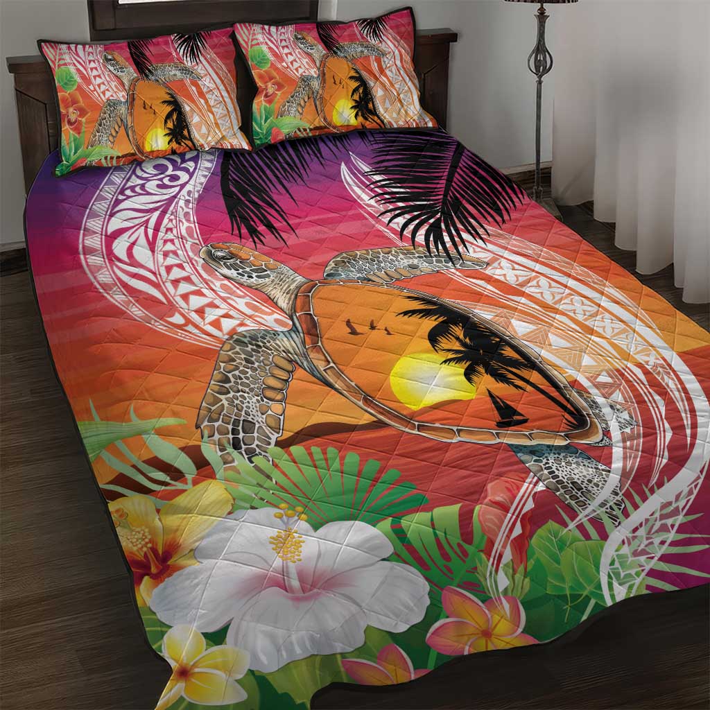 Polynesian Dreamy Turtle Quilt Bed Set Sunset Scenery