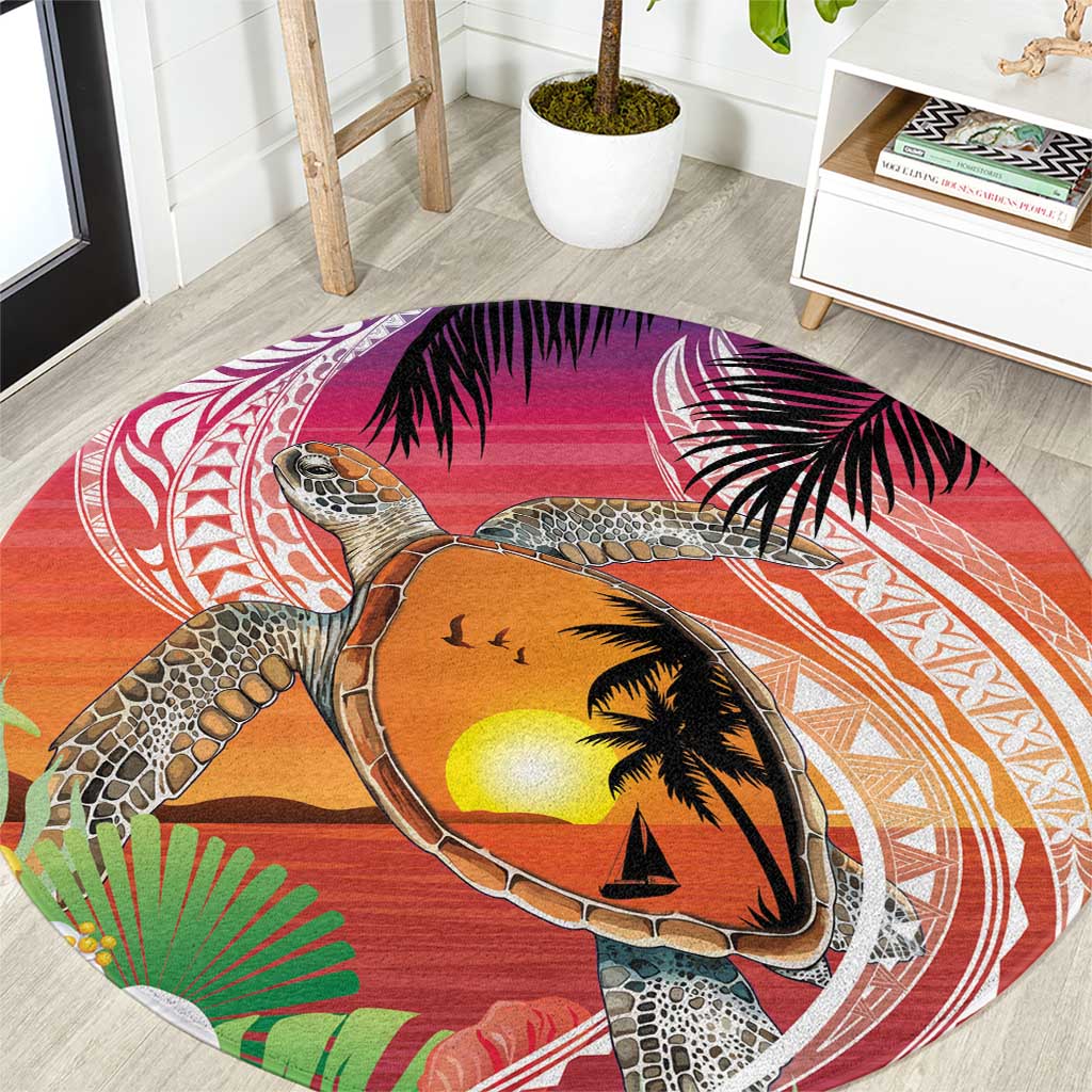 Polynesian Dreamy Turtle Round Carpet Sunset Scenery LT7 Art - Polynesian Pride