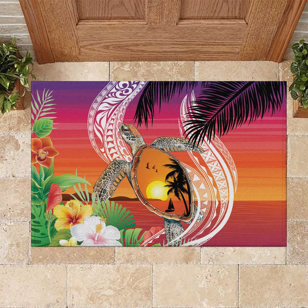 Polynesian Dreamy Turtle Rubber Doormat Sunset Scenery LT7 Art - Polynesian Pride