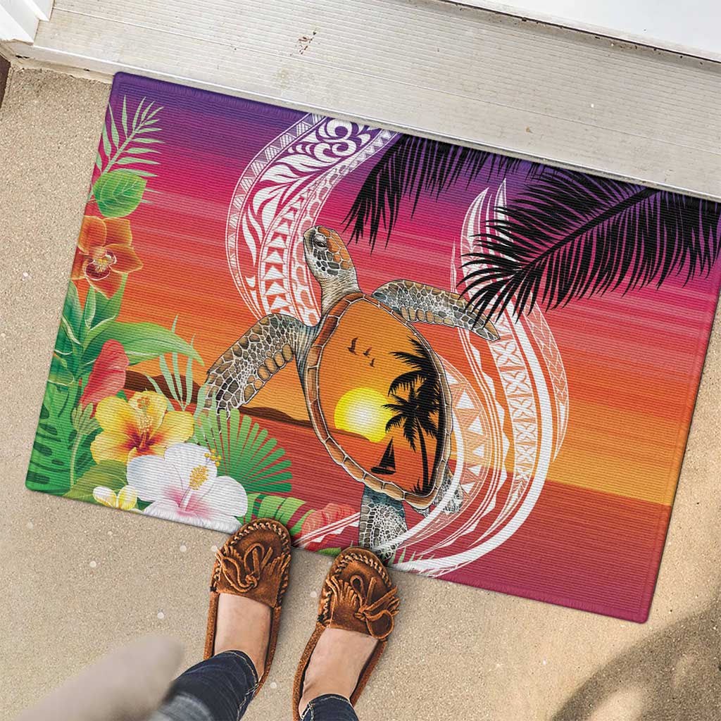 Polynesian Dreamy Turtle Rubber Doormat Sunset Scenery