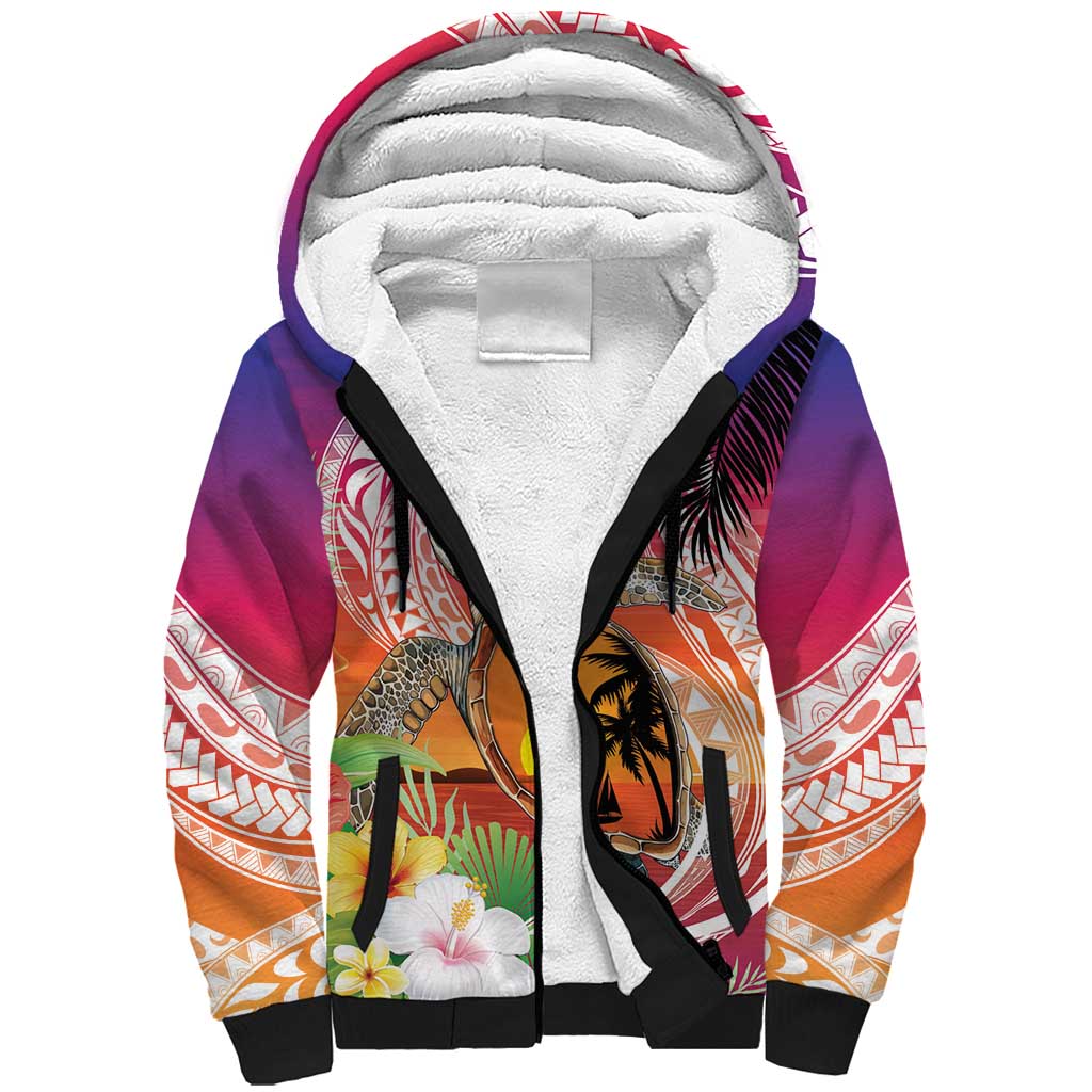 Polynesian Dreamy Turtle Sherpa Hoodie Sunset Scenery