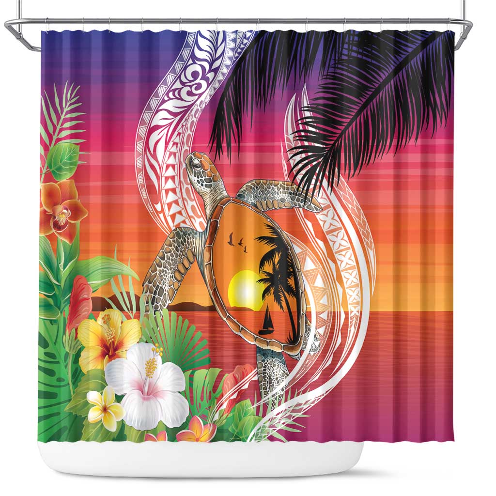 Polynesian Dreamy Turtle Shower Curtain Sunset Scenery