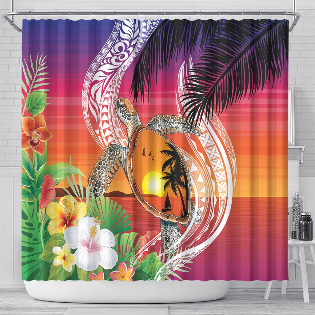 Polynesian Dreamy Turtle Shower Curtain Sunset Scenery