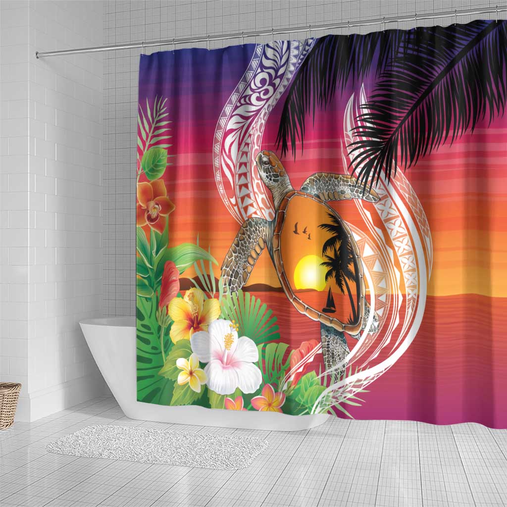 Polynesian Dreamy Turtle Shower Curtain Sunset Scenery