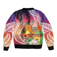 Polynesian Dreamy Turtle Sleeve Zip Bomber Jacket Sunset Scenery