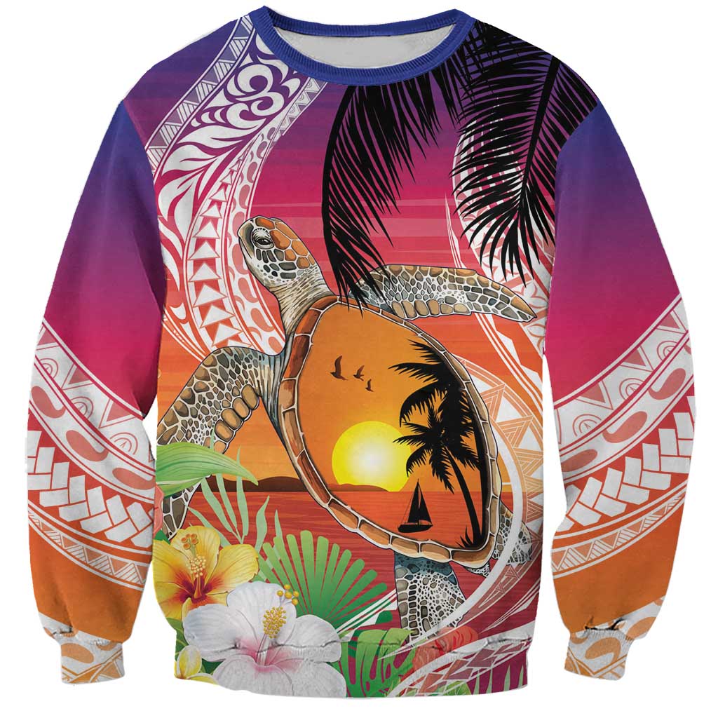 Polynesian Dreamy Turtle Sweatshirt Sunset Scenery LT7 Unisex Art - Polynesian Pride