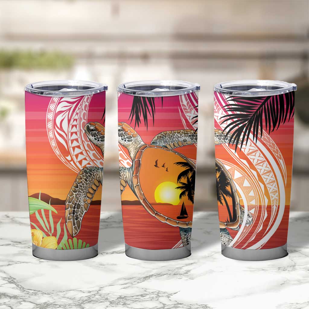 Polynesian Dreamy Turtle Tumbler Cup Sunset Scenery