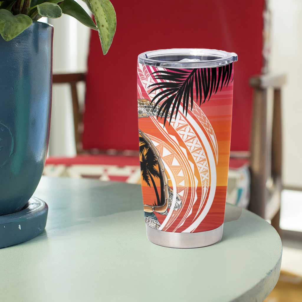 Polynesian Dreamy Turtle Tumbler Cup Sunset Scenery