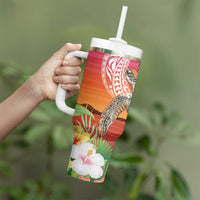 Polynesian Dreamy Turtle Tumbler With Handle Sunset Scenery