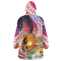 Polynesian Dreamy Turtle Wearable Blanket Hoodie Sunset Scenery