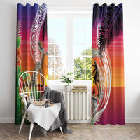 Polynesian Dreamy Turtle Window Curtain Sunset Scenery
