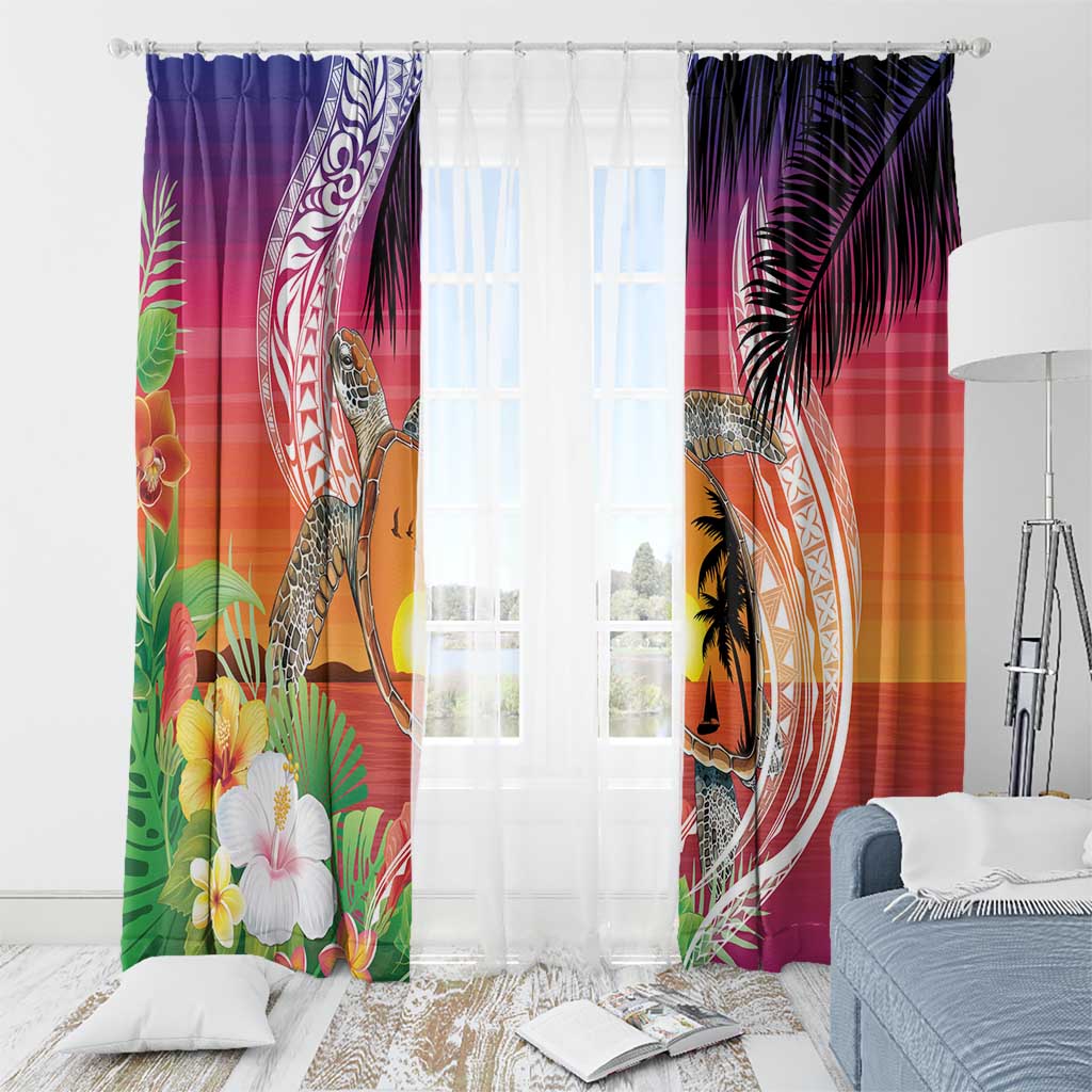 Polynesian Dreamy Turtle Window Curtain Sunset Scenery