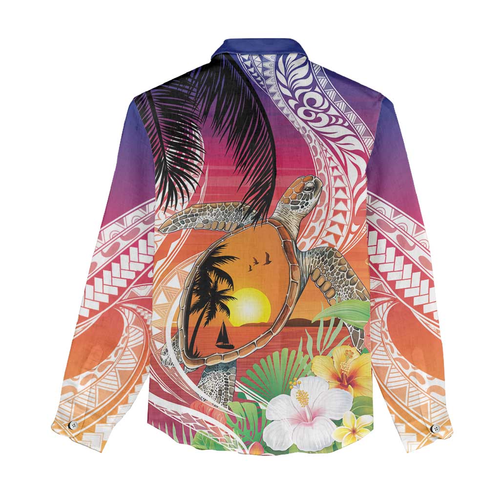 Polynesian Dreamy Turtle Women Casual Shirt Sunset Scenery