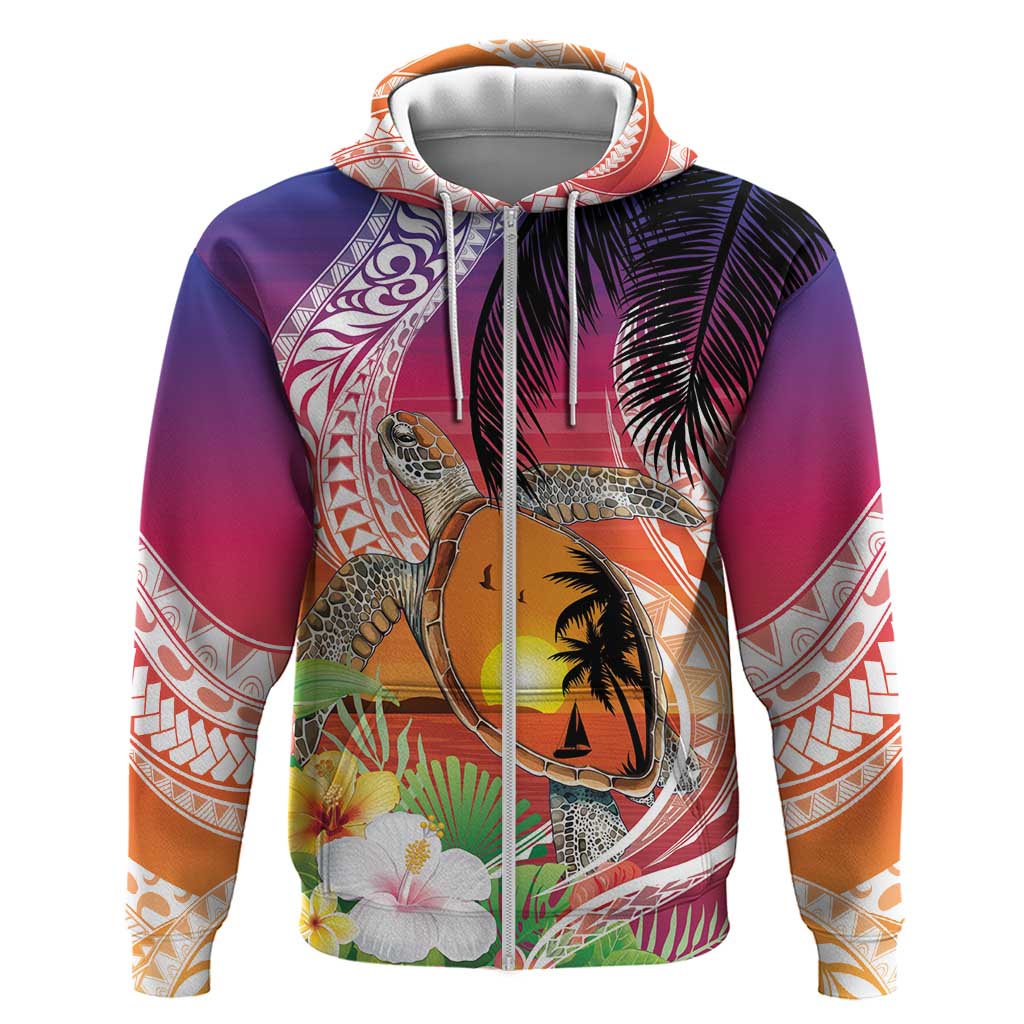 Polynesian Dreamy Turtle Zip Hoodie Sunset Scenery