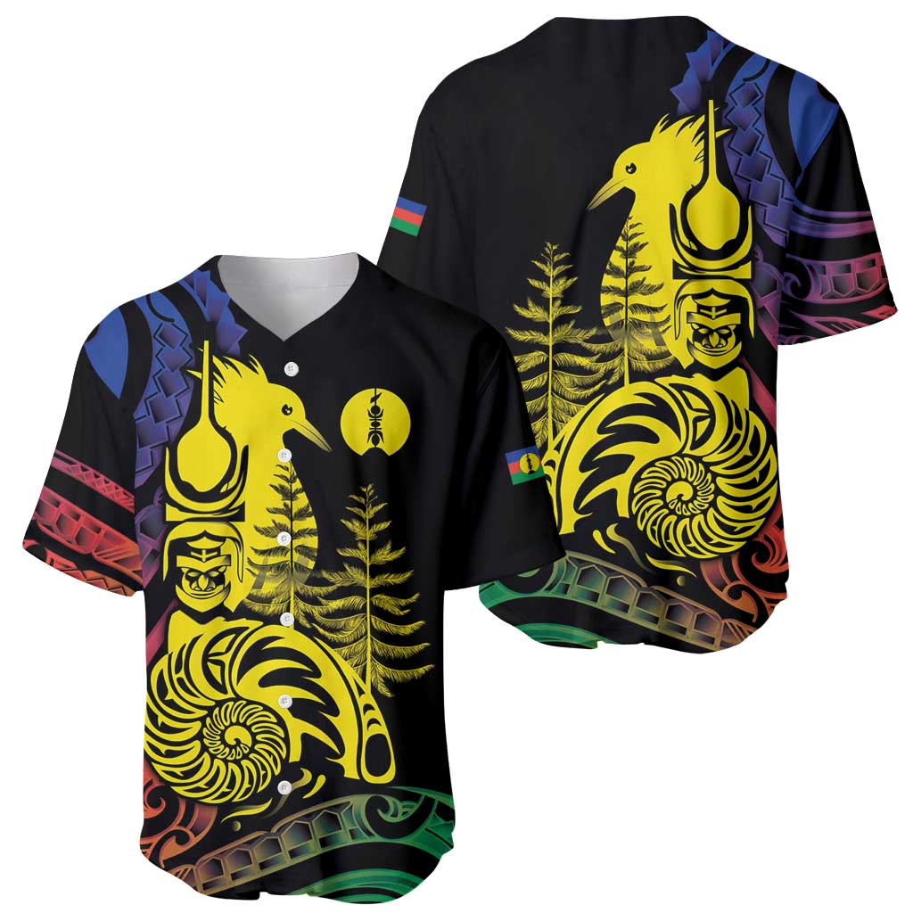 New Caledonia Kanaky Baseball Jersey Stylized Fleche Faitiere With Kagu Bird