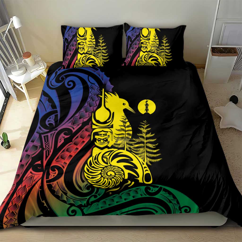 New Caledonia Kanaky Bedding Set Stylized Fleche Faitiere With Kagu Bird