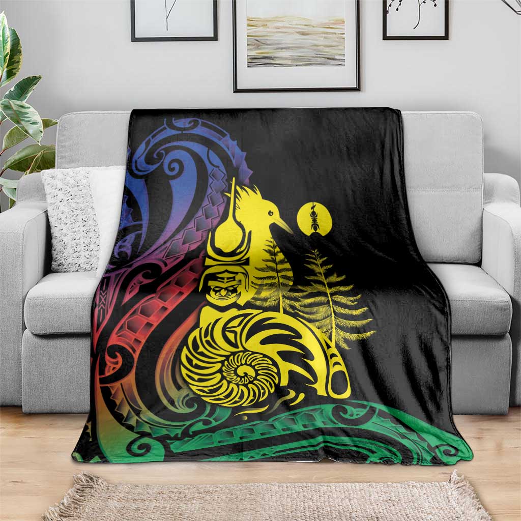 New Caledonia Kanaky Blanket Stylized Fleche Faitiere With Kagu Bird