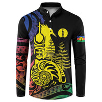New Caledonia Kanaky Button Sweatshirt Stylized Fleche Faitiere With Kagu Bird
