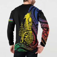 New Caledonia Kanaky Button Sweatshirt Stylized Fleche Faitiere With Kagu Bird