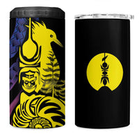 New Caledonia Kanaky 4 in 1 Can Cooler Tumbler Stylized Fleche Faitiere With Kagu Bird
