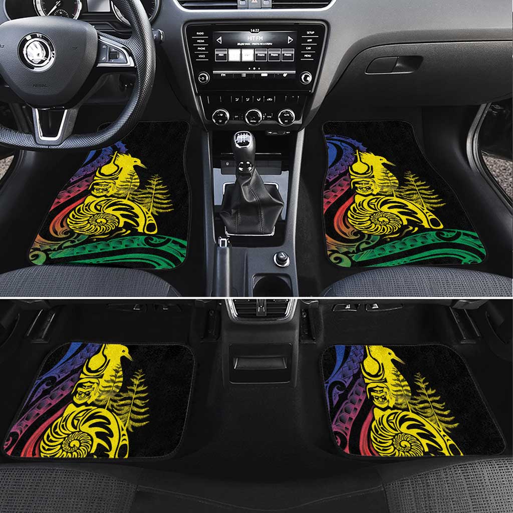 New Caledonia Kanaky Car Mats Stylized Fleche Faitiere With Kagu Bird