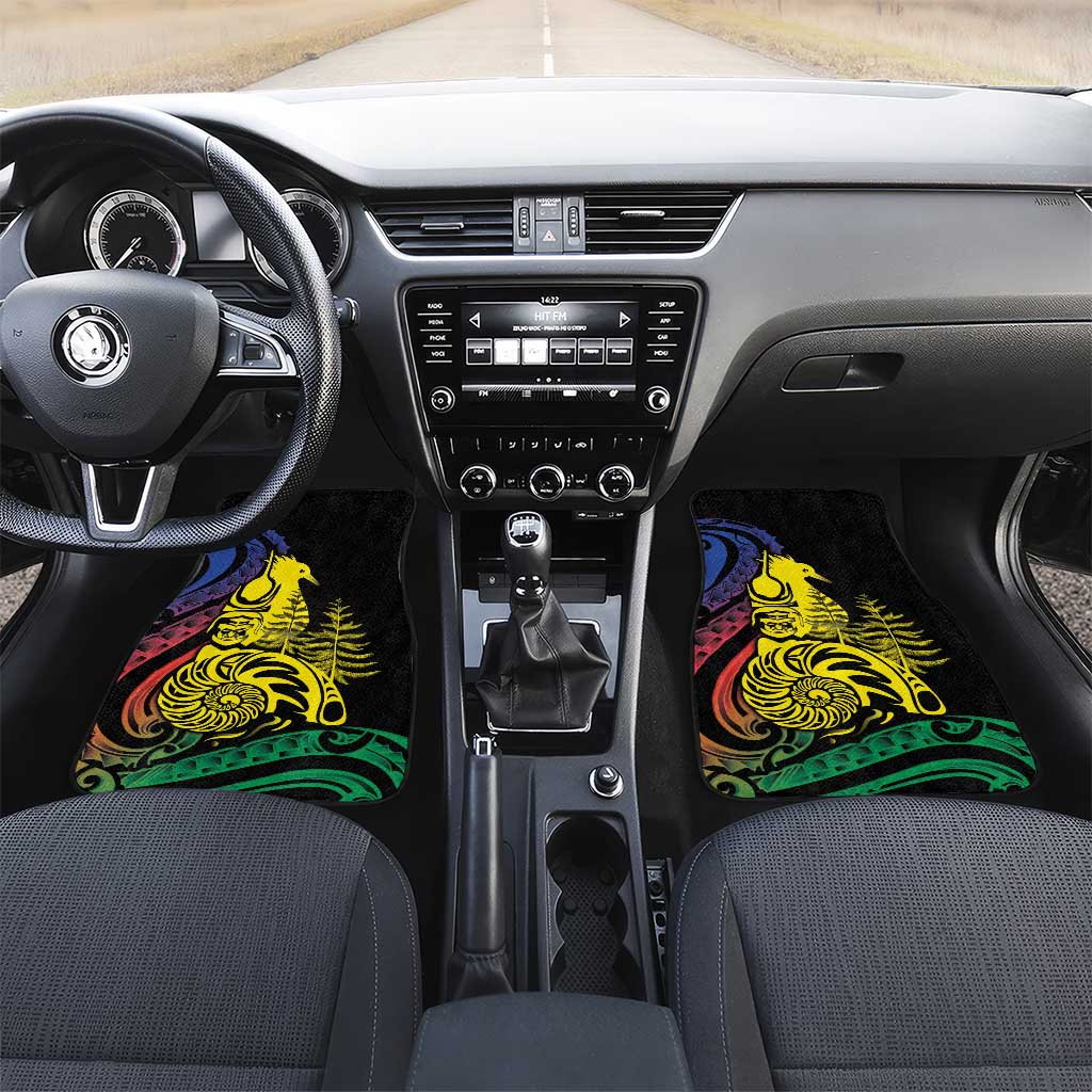 New Caledonia Kanaky Car Mats Stylized Fleche Faitiere With Kagu Bird