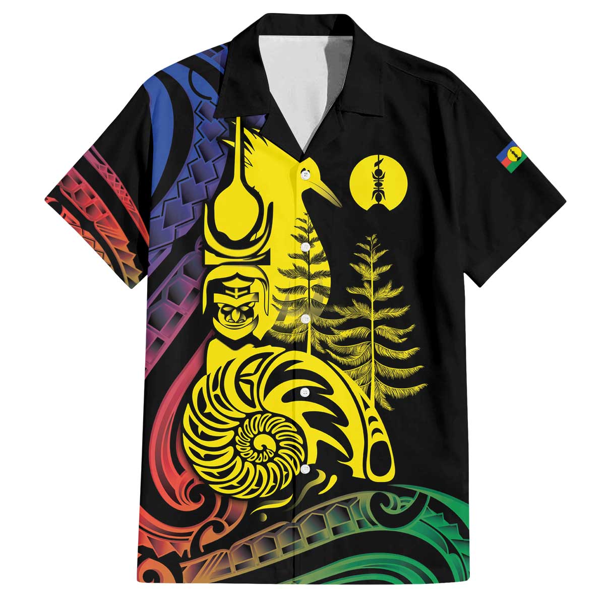 New Caledonia Kanaky Family Matching Off The Shoulder Long Sleeve Dress and Hawaiian Shirt Stylized Fleche Faitiere With Kagu Bird