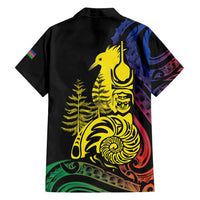 New Caledonia Kanaky Family Matching Off Shoulder Maxi Dress and Hawaiian Shirt Stylized Fleche Faitiere With Kagu Bird