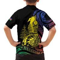 New Caledonia Kanaky Family Matching Off Shoulder Short Dress and Hawaiian Shirt Stylized Fleche Faitiere With Kagu Bird