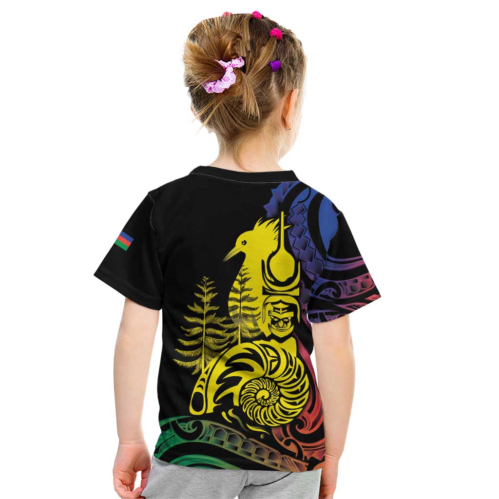 New Caledonia Kanaky Kid T Shirt Stylized Fleche Faitiere With Kagu Bird