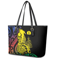 New Caledonia Kanaky Leather Tote Bag Stylized Fleche Faitiere With Kagu Bird
