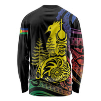 New Caledonia Kanaky Long Sleeve Shirt Stylized Fleche Faitiere With Kagu Bird