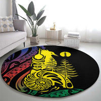 New Caledonia Kanaky Round Carpet Stylized Fleche Faitiere With Kagu Bird
