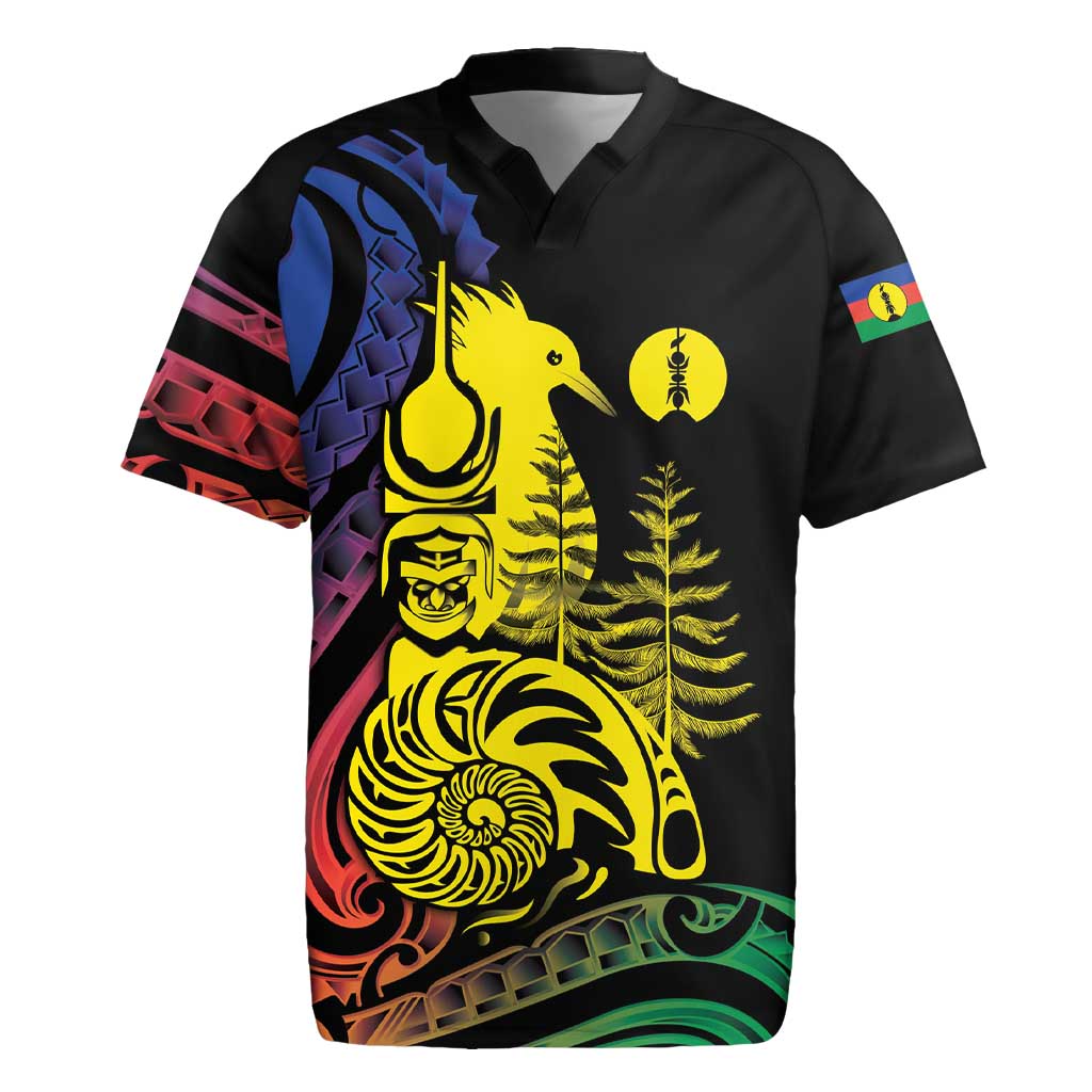 New Caledonia Kanaky Rugby Jersey Stylized Fleche Faitiere With Kagu Bird