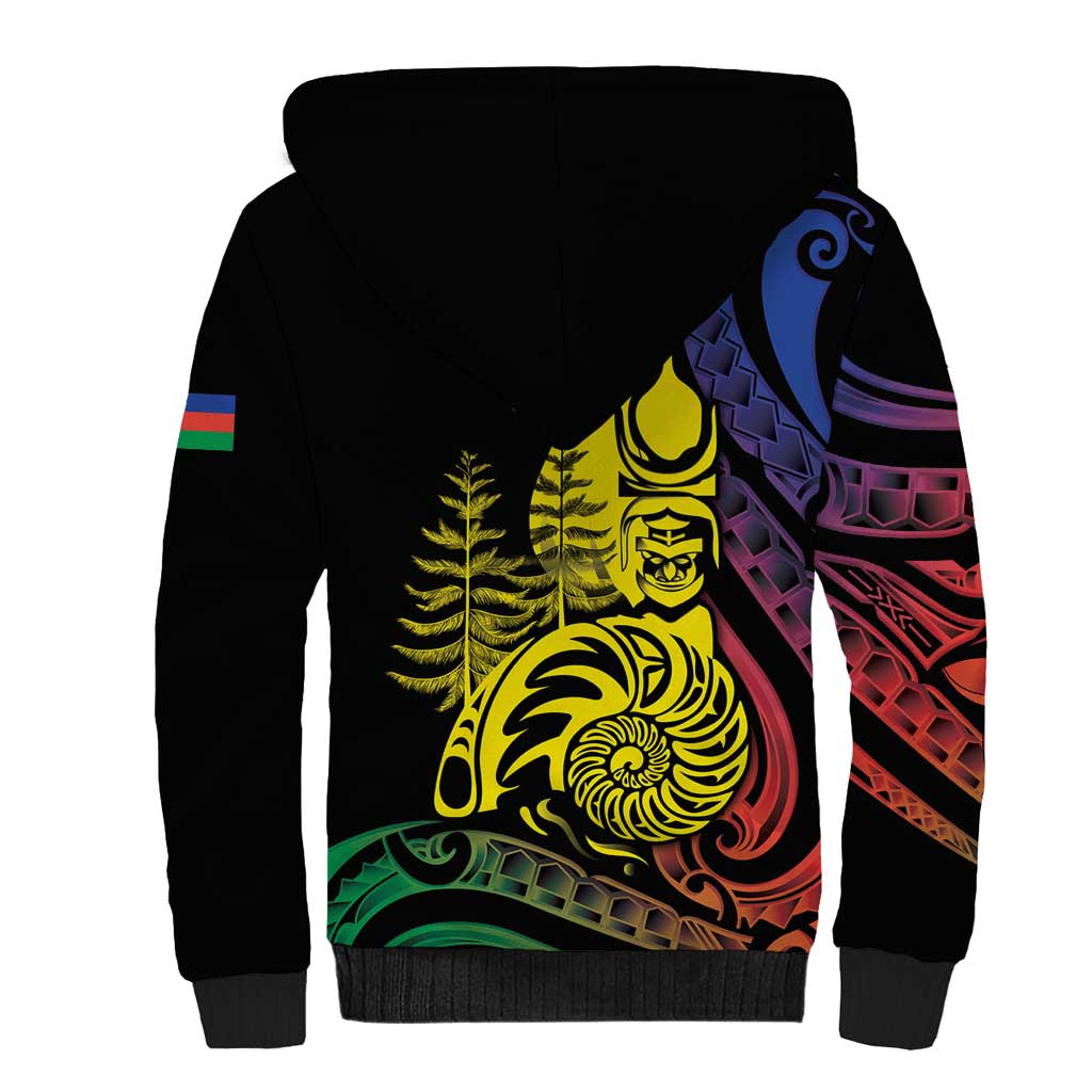 New Caledonia Kanaky Sherpa Hoodie Stylized Fleche Faitiere With Kagu Bird