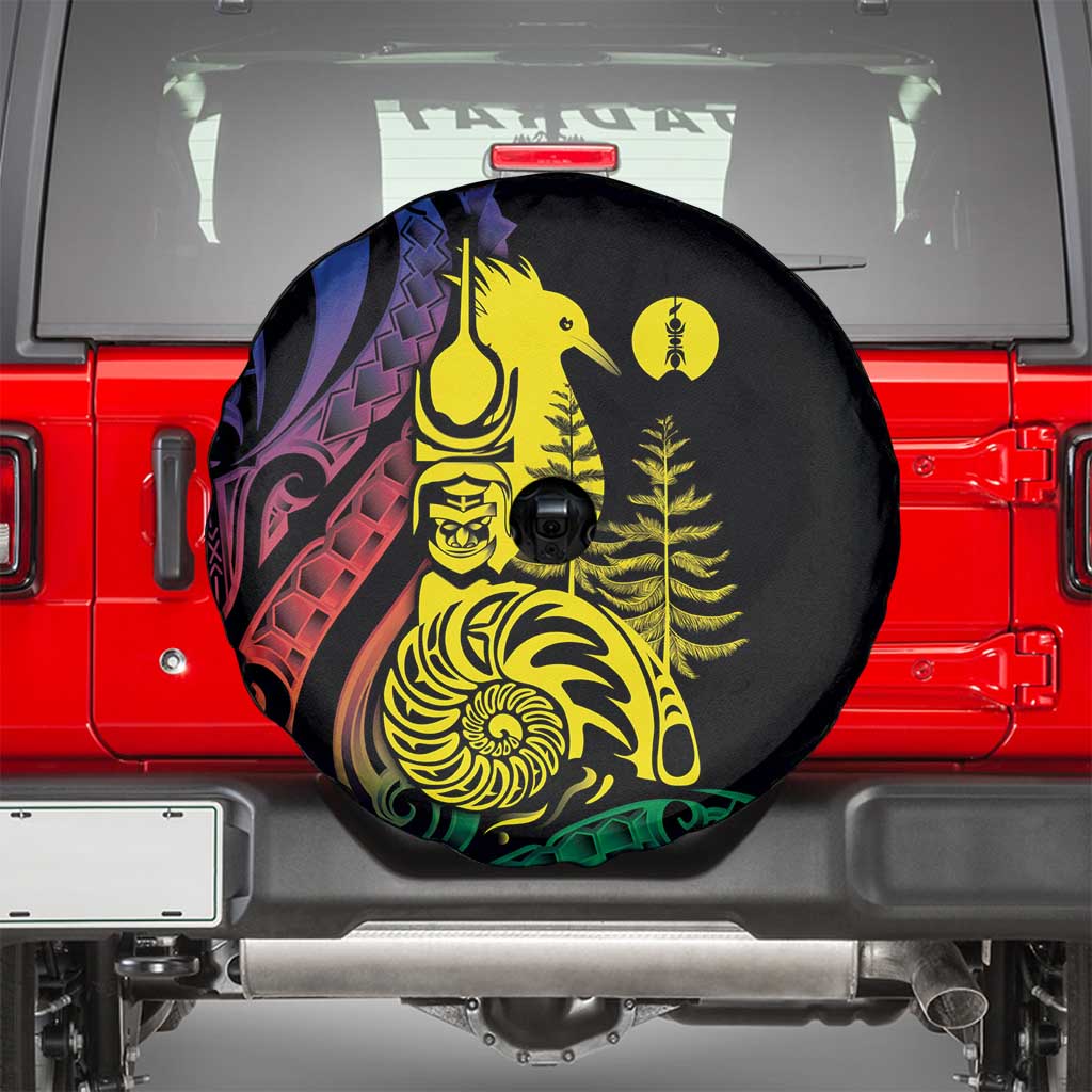 New Caledonia Kanaky Spare Tire Cover Stylized Fleche Faitiere With Kagu Bird