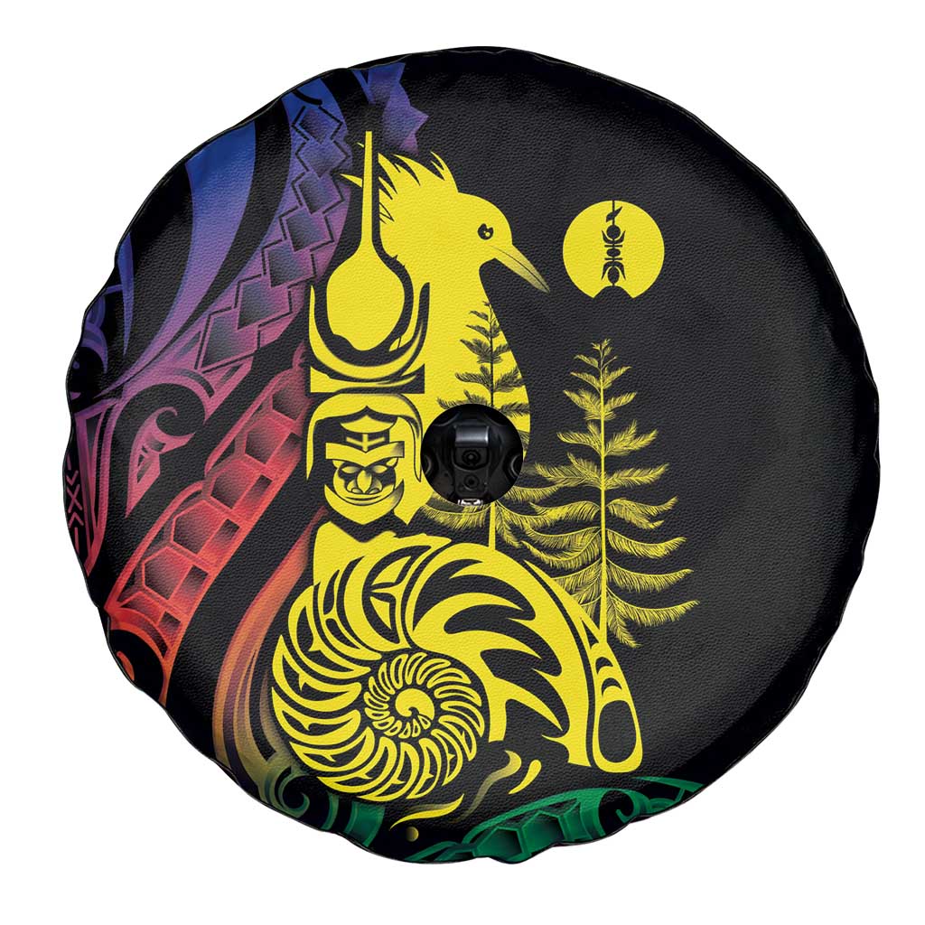 New Caledonia Kanaky Spare Tire Cover Stylized Fleche Faitiere With Kagu Bird
