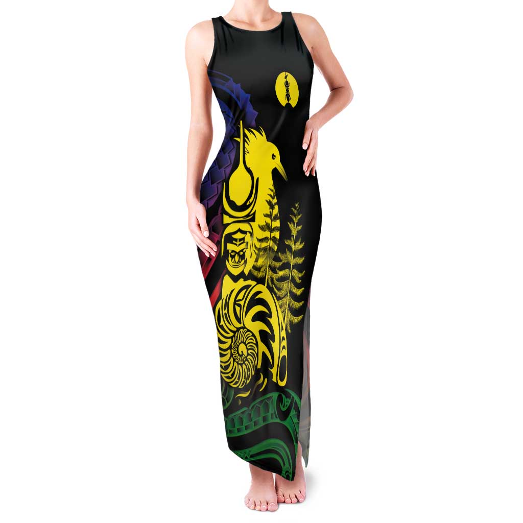 New Caledonia Kanaky Tank Maxi Dress Stylized Fleche Faitiere With Kagu Bird