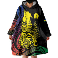 New Caledonia Kanaky Wearable Blanket Hoodie Stylized Fleche Faitiere With Kagu Bird