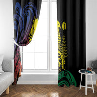 New Caledonia Kanaky Window Curtain Stylized Fleche Faitiere With Kagu Bird