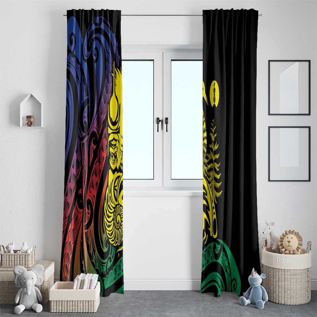 New Caledonia Kanaky Window Curtain Stylized Fleche Faitiere With Kagu Bird