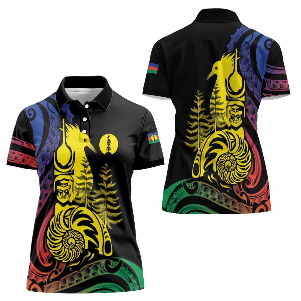 New Caledonia Kanaky Women Polo Shirt Stylized Fleche Faitiere With Kagu Bird