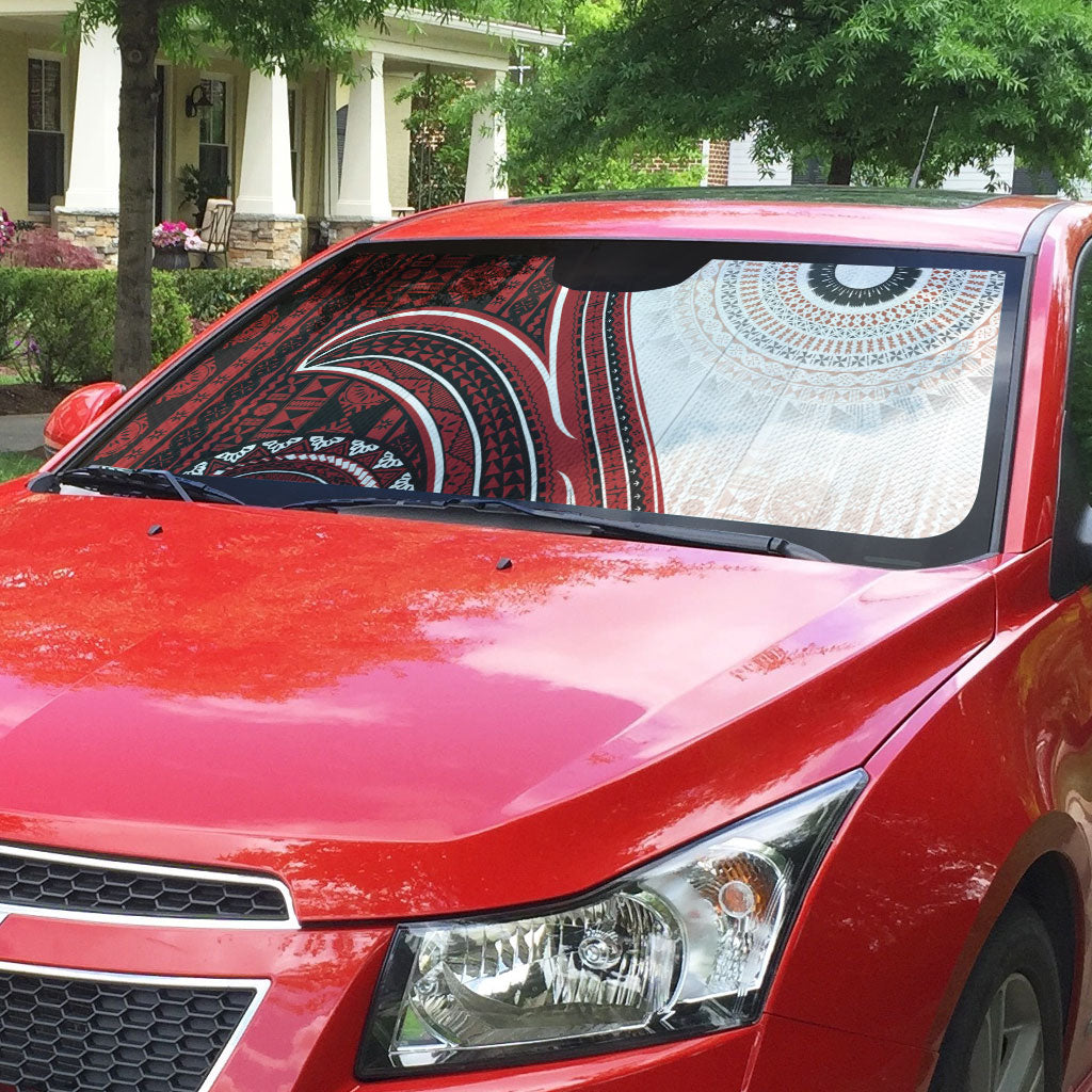 Bula Fiji Vintage Tapa Auto Sun Shade Kaivity Masi Wave Motifs - Red