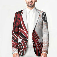Bula Fiji Vintage Tapa Blazer Kaivity Masi Wave Motifs - Red LT7 - Polynesian Pride
