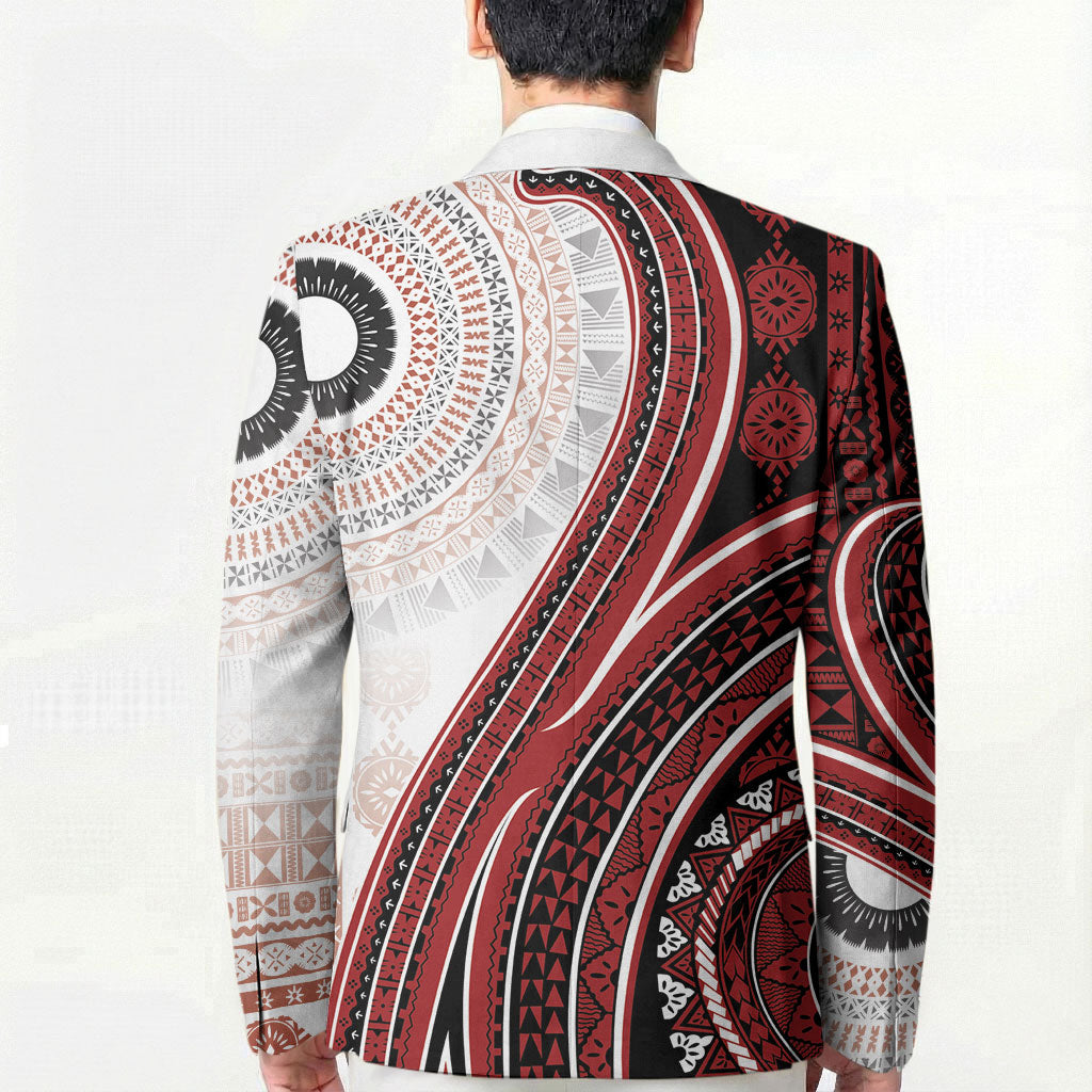 Bula Fiji Vintage Tapa Blazer Kaivity Masi Wave Motifs - Red LT7 - Polynesian Pride